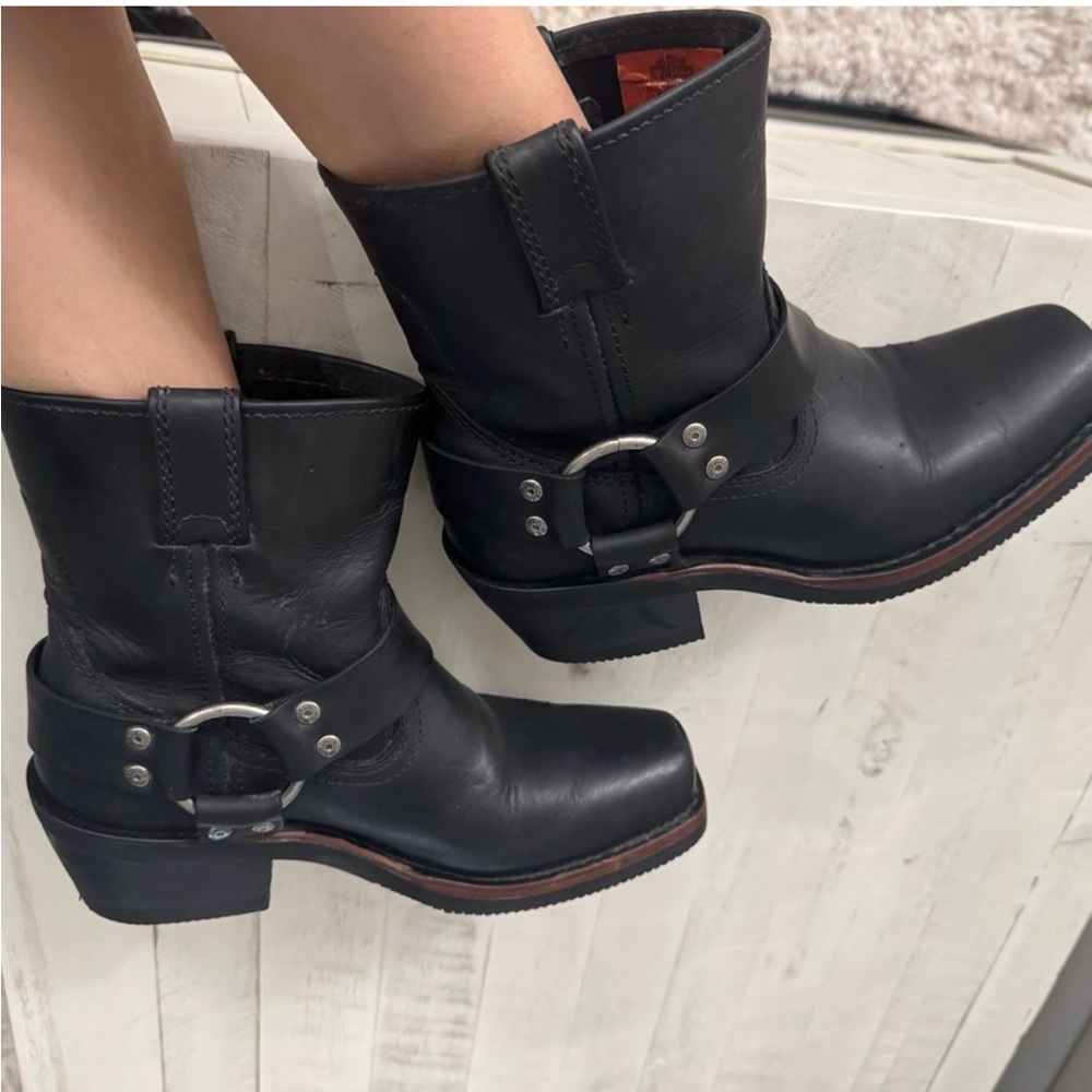 Harley-Davidson Black Leather Harness Moto Boots